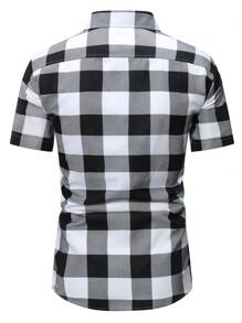 Manfinity Homme Men's Plaid Urban Colorful Short Sleeve Shirt, For Husband