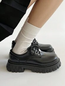 Campus Style Thick-Soled Leather Shoes, Retro Mid-Heel Japanese-Style JK Shoes With Lace-Up For Women, Spring  New Arrival