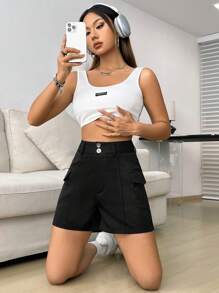 SHEIN Unity 女式純色戰術短褲 - 黑色 - 查看 4