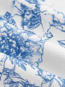 SHEIN MOD Women's Floral Printed Spaghetti Strap Top And Skirt Set - Blue and White - View 4