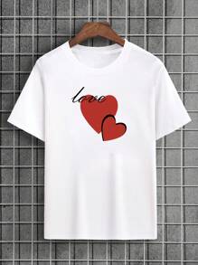 Manfinity VCAY 1 Stück Herren Lässiger Valentinstag Paar T-shirt Mit Herz Aufdruck Kurzarm