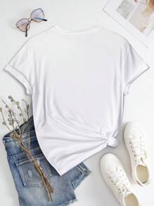 SHEIN Slayr Của phụ nữ Hình con gấu hoạt hình Ngắn tay Áo thun - trắng - Xem 2