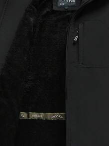 Men's Long Sleeve Solid Zip Pocket Casual Fleece Hooded Jacket, Fall/Winter - Black - View 4