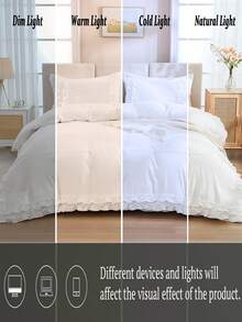 3入組雙層褶邊聚酯纖維被套,含1條蕾絲邊床裙 - 白色 - 查看 16