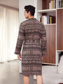 Men's Geometric Patterned Bathrobe For Home Use