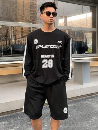 DAZY Men's Letter Printed Stripe Side Top And Shorts 2-Piece Set