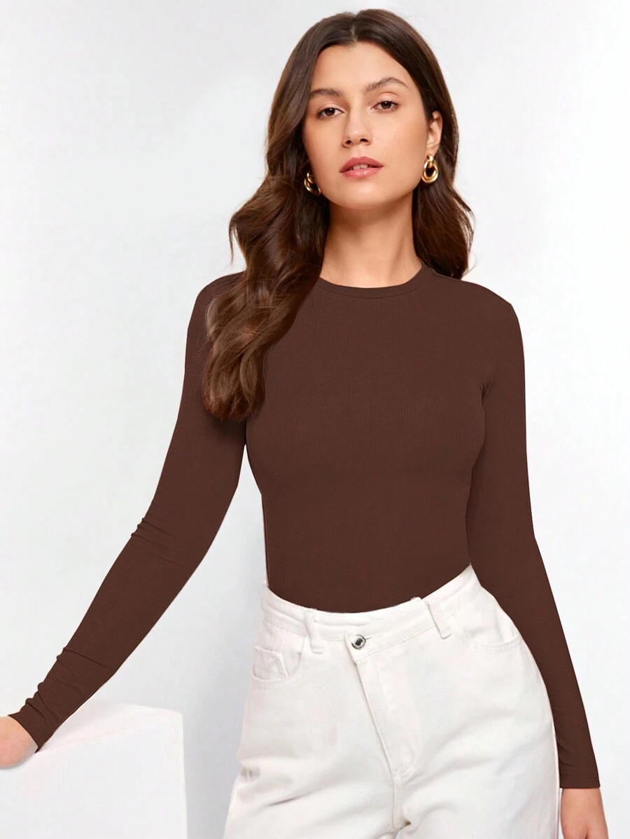 SHEIN Essnce تي شيرت ملائم بشكل بلون موحد