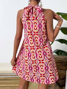 SHEIN LUNE Women's Printed Halter Neck Dress - Red - View 2