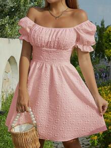 SHEIN Qutie Pleated Texture Fabric Dress With Gathered Bust Design - Pink - View 4