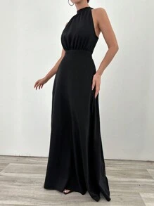 EURMUSE Abito lungo con dettagli a forma di pesce e collo a canottiera oversize - nero - Visualizzare 3