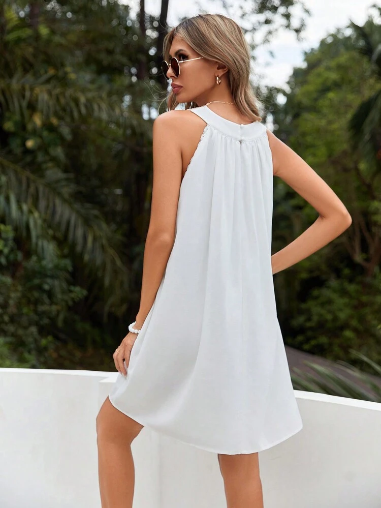 Holiday Contrast Lace Patchwork Sleeveless Summer Beach Women Dress