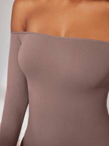 Ocili Leisure Women's Solid Color Off Shoulder Bodysuit Pajamas - Brown - View 3