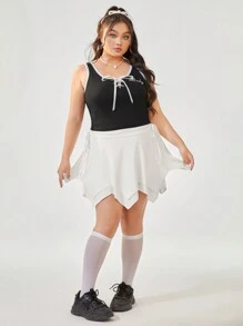 SHEIN Qutie Plus Size Women's Spring Break Balletcore Ballet Style Asymmetrical Hem Pleated White Mini Skirt