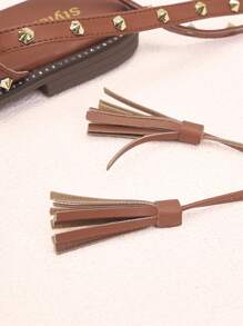 Styleloop Ladies' Fashionable Spike Detail Comfortable Flat Sandals - Brown - View 3