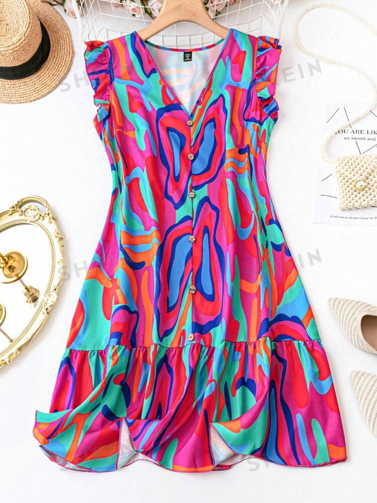 SHEIN Holidaya Robe fluide a manches courtes imprimee pour femmes grandes tailles Mode en ligne SHEIN FRANCE