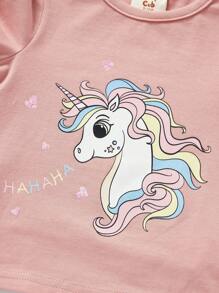 Cozy Pixies Baby Mädchen Schlafanzug-Set mit enganliegendem Schnitt, Einhorn Muster, Kurzarm Rundhals Tee und Lässig Shorts - Altrosa - Übersicht 5