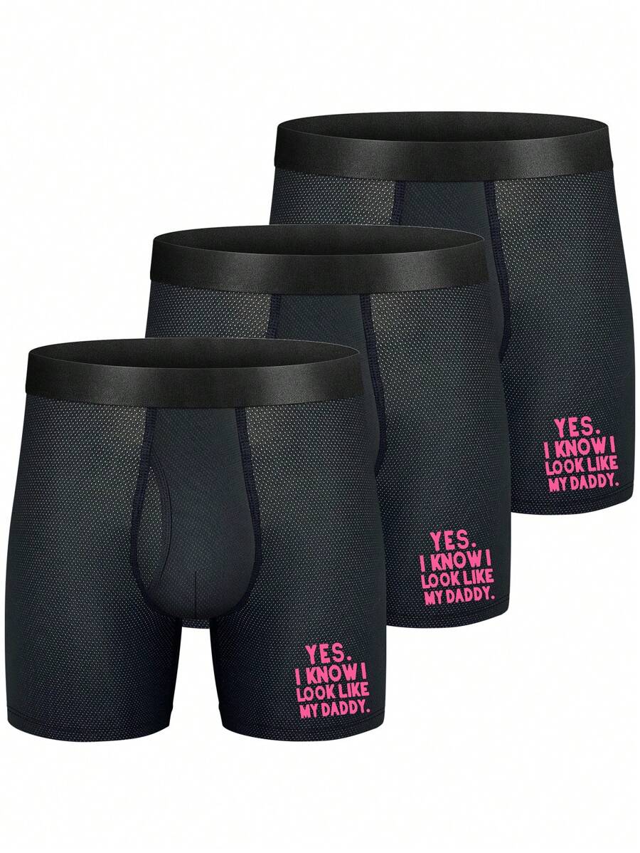 Men's Monogram Print Mesh Boxer Briefs (3-Piece Set) - Black - View 1