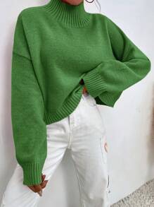 EURMUSE Solid Turtleneck Sweater - Green - View 4