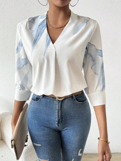 EMERY ROSE 女式印花v領上衣