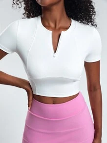 SHEIN Sports Half Zipper Tight-Fitting Short Sleeve Sports Sweatshirt - White - View 6