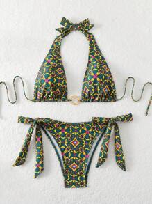 SHEIN Swim 夏季海滩女士全印花比基尼套装 - 彩色 - 查看 4