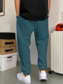 RueChic Men Letter Patched Detail Drawstring Waist Sweatpants - Green - View 2