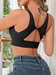 Women's Solid Color Comfortable Backless Bra With Removable Pads, Low Support & Seamless - Black - View 2