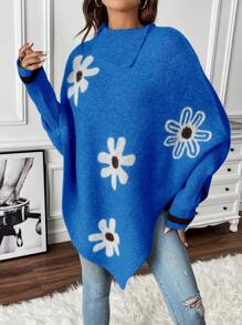 SHEIN LUNE Women's Asymmetrical Hem Floral Pattern Sweater