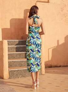 GENKIRA 隨機印花無袖掛脖連身裙 - 彩色 - 查看 2