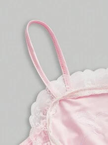 ROMWE Kawaii Valentine's Day Cute Abstract Heart & Rabbit Embroidery Camisole - Pink - View 3