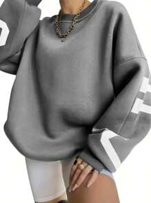 INAWLY Letter Graphic Drop Shoulder Sweatshirt,Long Sleeve Tops Graduation,Back To School,Graduation,Teacher For Women,Back To School Pullover Fall Sweatshirt - Light Grey - View 3