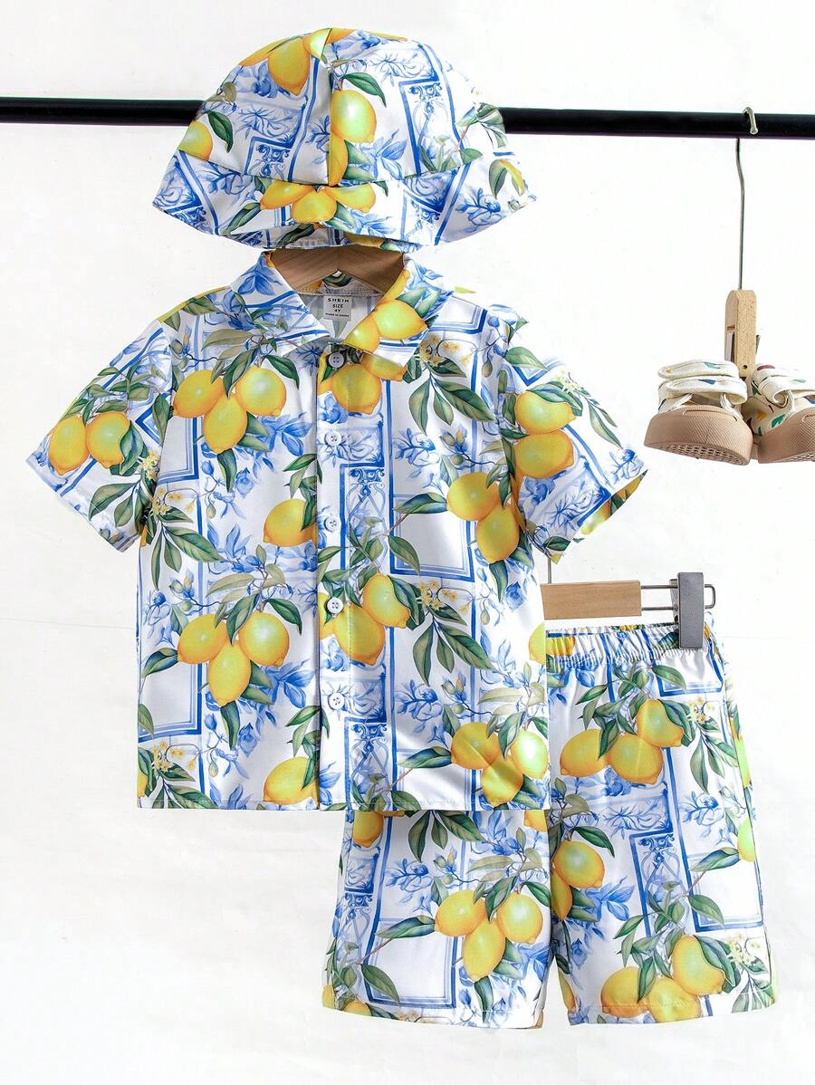 SHEIN Young Boy Casual And Holiday Outfit, Summer,Holiday,Summer,Travel Summer Holiday - Multicolor - View 1