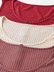 SHEIN LUNE 大尺碼多色背心和吊帶上衣套裝，U領，鈕扣裝飾，舒適透氣面料，多用途背心款式 - 彩色 - 查看 5