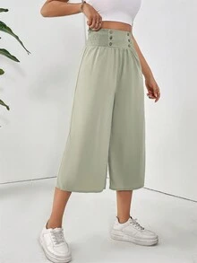 SHEIN Essnce Của phụ nữ Xếp li & Xoắn Dan Thiết kế Màu xanh lá Đàn hồi Cao eo Capri quần - màu xanh lá - Xem 6
