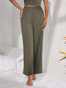Ocili Leisure Solid Color High Waist Home Wear Bottoms - Army Green - View 4