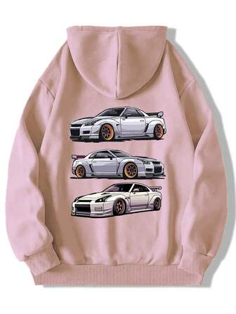 Men's Casual Car Printed Fleece Hooded Sweatshirt