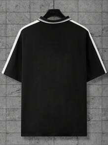 Manfinity Sporsity Men's Color Block Spliced Digital Printed Zip-Up Polo Shirt