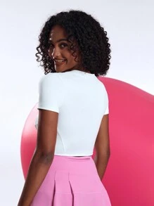 SHEIN Sports Half Zipper Tight-Fitting Short Sleeve Sports Sweatshirt - White - View 2