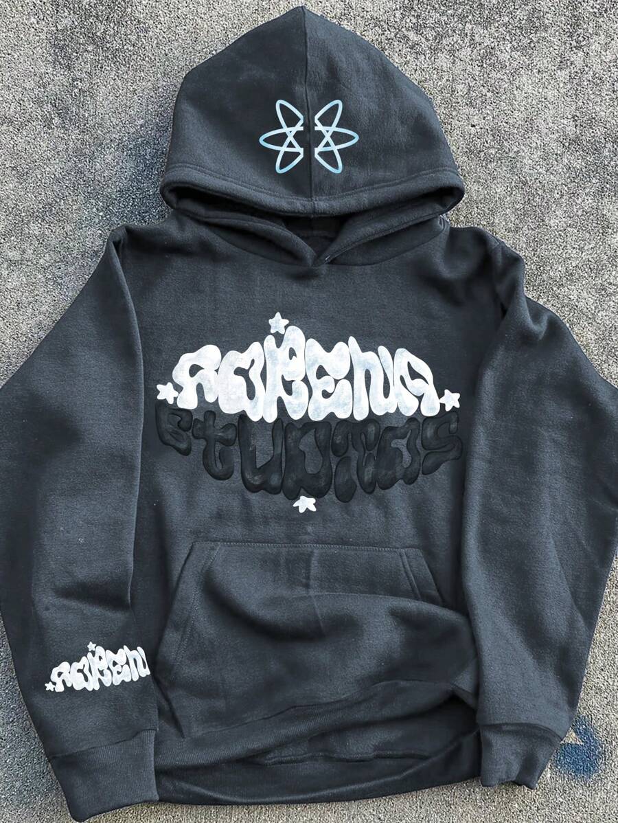 Manfinity EMRG Men's Casual Hoodie With Letter Print - Grey - View 1