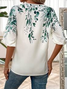 SHEIN LUNE Random Pattern V-Neck Blouse - Apricot - View 2