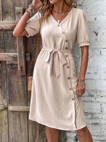 EMERY ROSE Đầm Maxi Tay Phồng Cài Nút Lệch Tâm Cho Nữ Trang Phục Nữ - Màu be - Xem 5