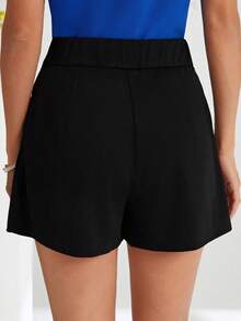 SHEIN Clasi 女士純色高腰短褲 - 黑色 - 查看 3
