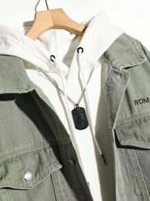 Manfinity Homme Men's Plus Size Denim Jacket, Featuring Letter Embroidery - Green - View 6