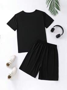 Camiseta De Manga Corta Con Estampado De Árboles De Palmera De Coco Y Pantalones Cortos Para Vacaciones - Negro - Ver 2