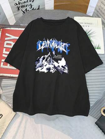 Camiseta gráfica con montaña y eslogan talla grande NO TRANSIGIR, NO RENDIRSE