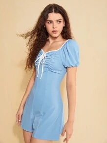 Forever 21 Mono De Mujer Con Detalle De Plisado Y Adorno De Bloc De Colores - Azul - Ver 4