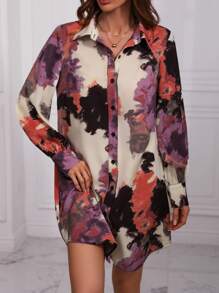 SHEIN LUNE Ladies' Full Printed Shirt Dress Fall Cloth For Women