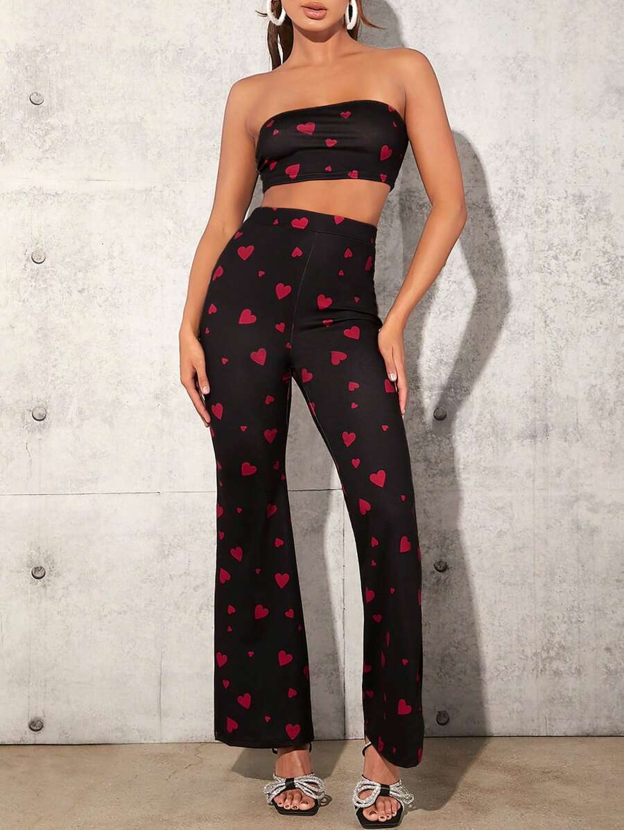 SHEIN Tall Của phụ nữ Tim In 2 cái/bộ - màu đen - Xem 1