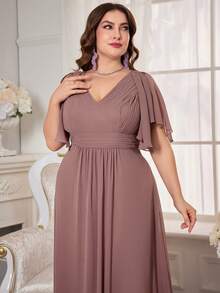 Spaghetti Strap Pressed Ruched Waist Chiffon Bridesmaid Dress - Dusty Pink - View 3