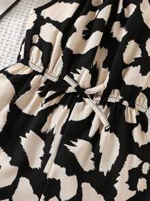 SHEIN Young Girls' Leopard Print Sleeveless Halter Neck Backless Romper With Waist Belt - Black - View 3